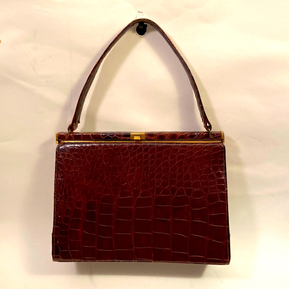 Vtg BELLSTONE Brown Crocodile Leather Ladies Handbag MCM Mad Man